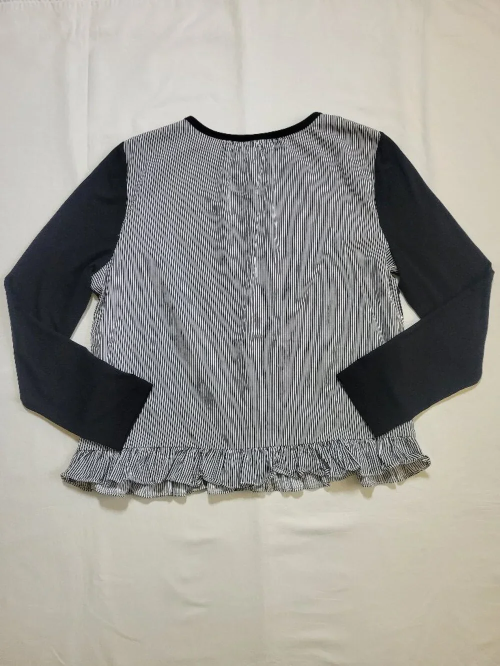 Kate Spade Broome Street Black Mixed Media Top Striped Ruffle Hem Large Coquette